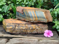 Polished On One Side Tiger's Eye Slabs x 2 From Prieska, South Africa