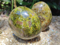 Polished Green Opal Standing Free Forms x 3 From Antsirabe, Madagascar