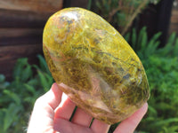 Polished Green Opal Standing Free Forms x 3 From Antsirabe, Madagascar