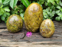 Polished Green Opal Standing Free Forms x 3 From Antsirabe, Madagascar