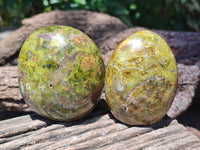 Polished Green Opal Standing Free Forms x 3 From Antsirabe, Madagascar