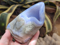 Polished Blue Lace Agate Standing Free Forms x 3 From Nsanje, Malawi