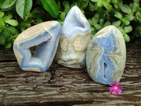 Polished Blue Lace Agate Standing Free Forms x 3 From Nsanje, Malawi