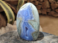 Polished Blue Lace Agate Standing Free Forms x 3 From Nsanje, Malawi