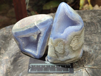 Polished Blue Lace Agate Standing Free Forms x 3 From Nsanje, Malawi