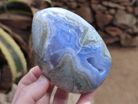 Polished Blue Lace Agate Standing Free Forms x 3 From Nsanje, Malawi