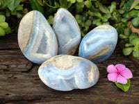 Polished Blue Lace Agate Standing Free Forms x 4 From Malawi