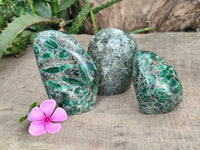 Polished Emerald Mica In Matrix Standing Free Forms x 3 From Mutoko, Zimbabwe