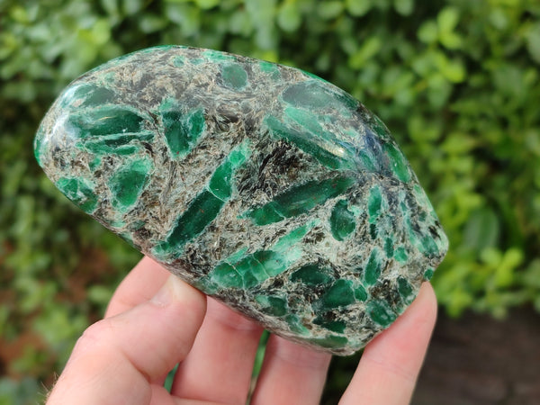 Polished Emerald Mica In Matrix Standing Free Forms x 3 From Mutoko, Zimbabwe