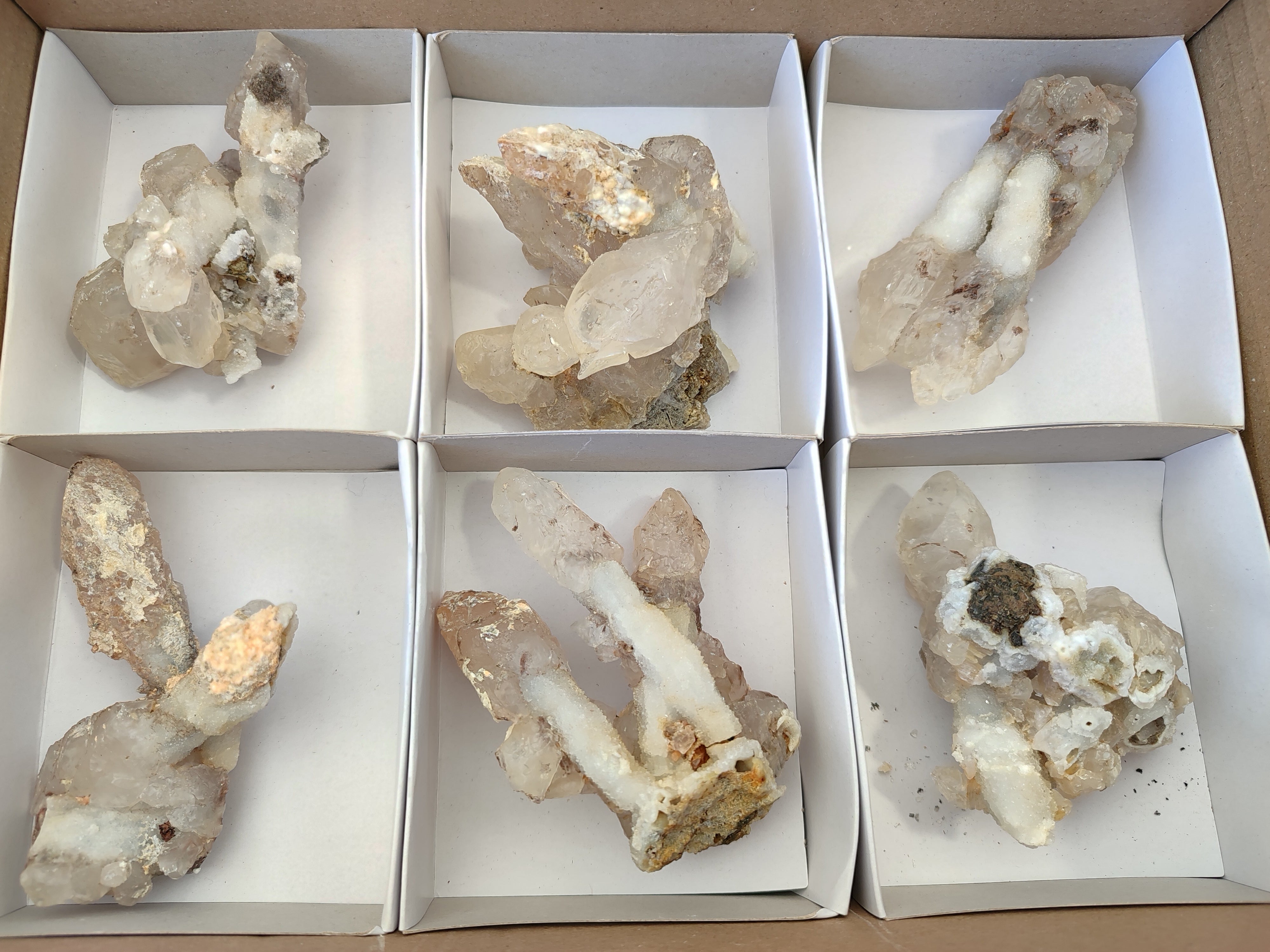 Natural Drusy Quartz Coated Calcite Pseudomorph Specimens x 6 From Alberts Mountain, Lesotho