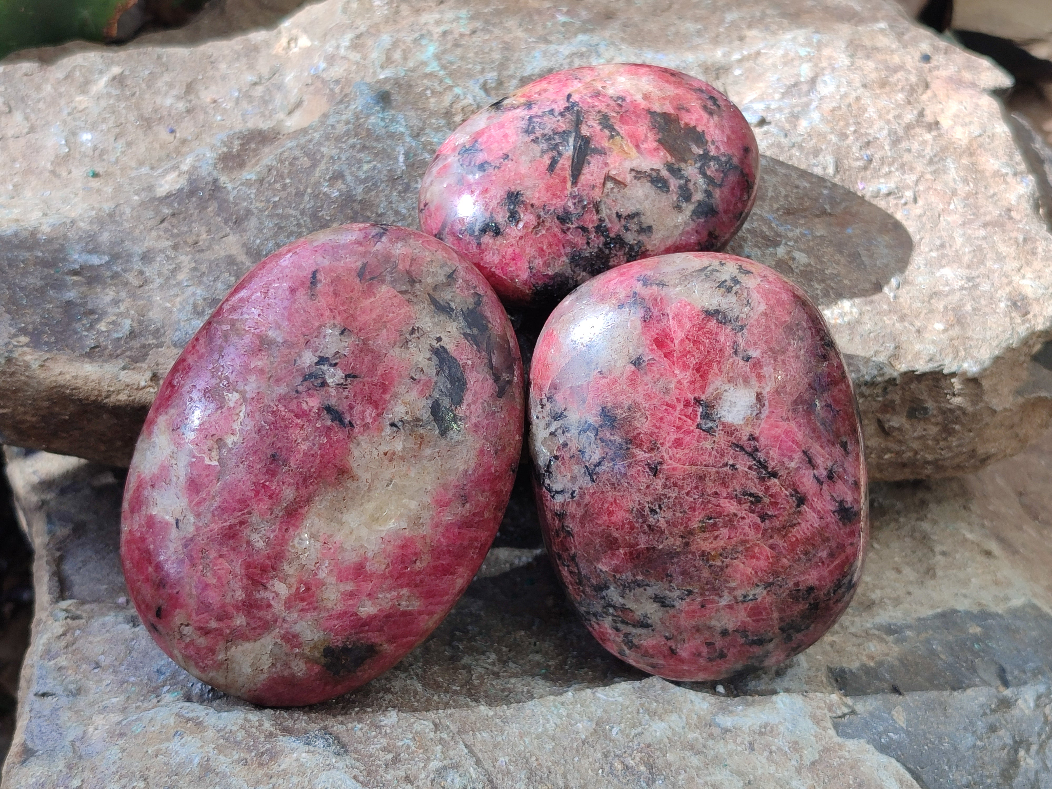 Polished Rhodonite Palm Stones x 3 From Zimbabwe