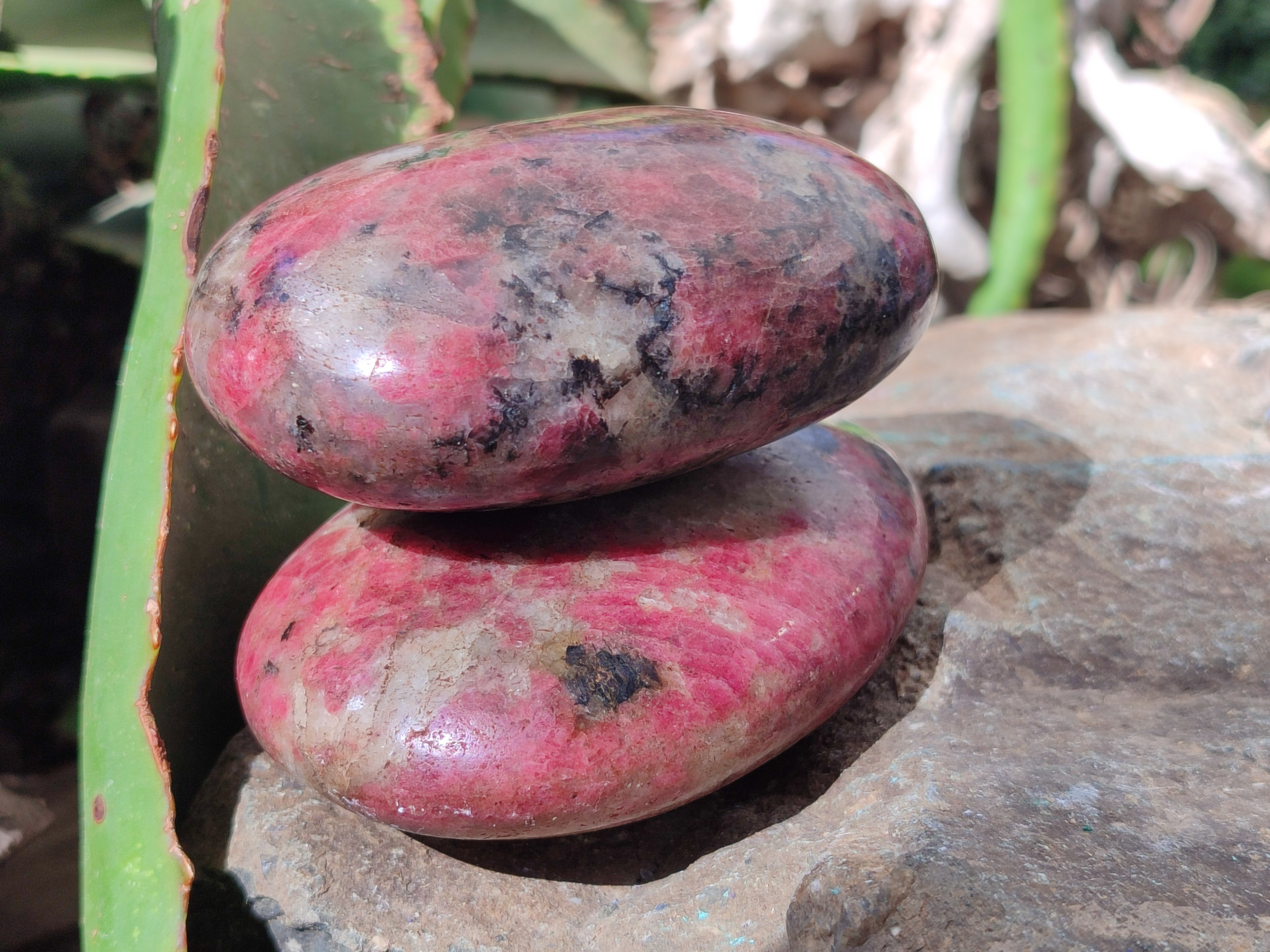 Polished Rhodonite Palm Stones x 3 From Zimbabwe