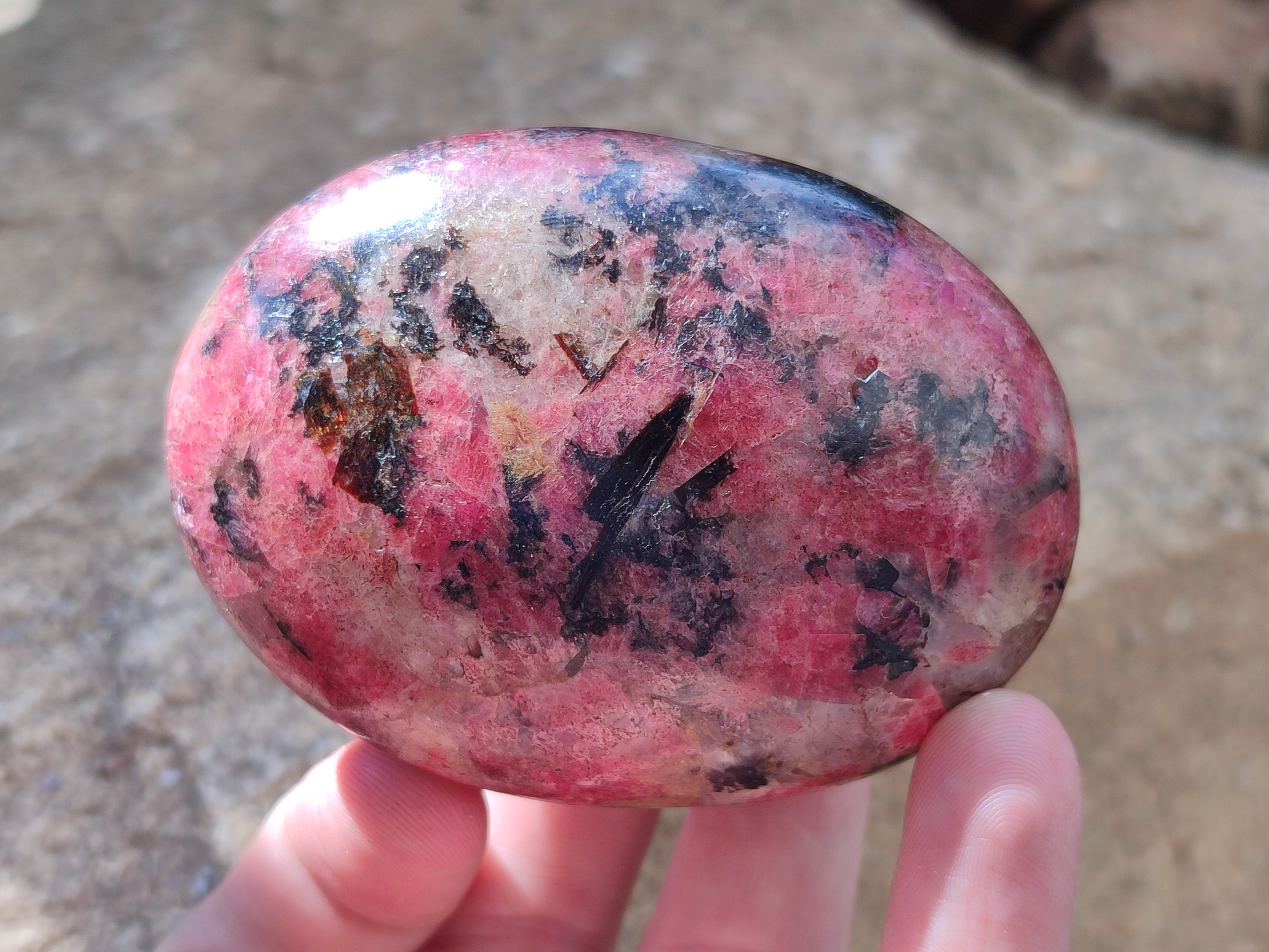 Polished Rhodonite Palm Stones x 3 From Zimbabwe