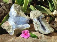 Natural Blue Lace Agate Geode Specimens x 2 From Nsanje, Malawi