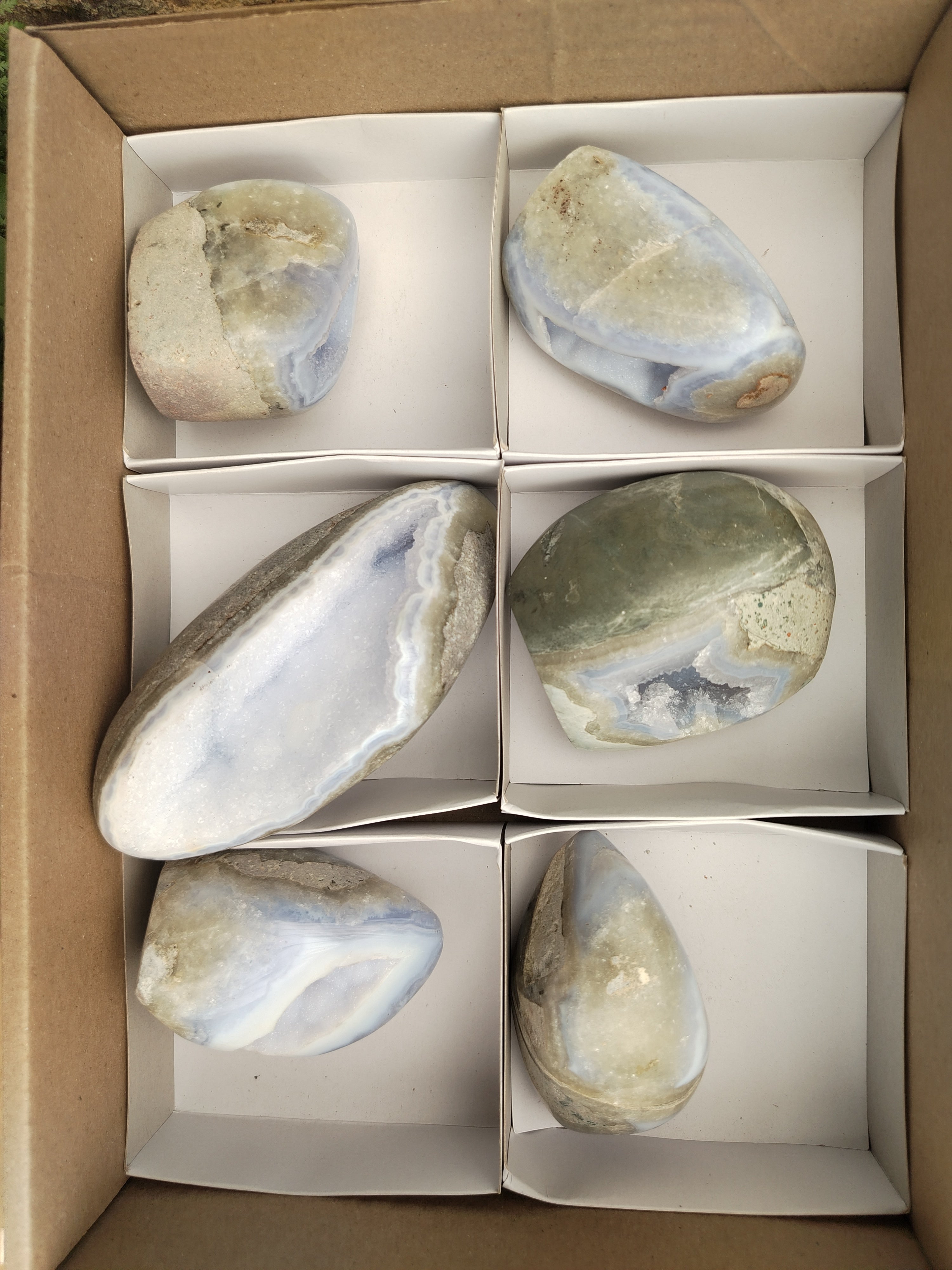 Polished Blue Lace Agate Geodes x 6 From Nsanje, Malawi