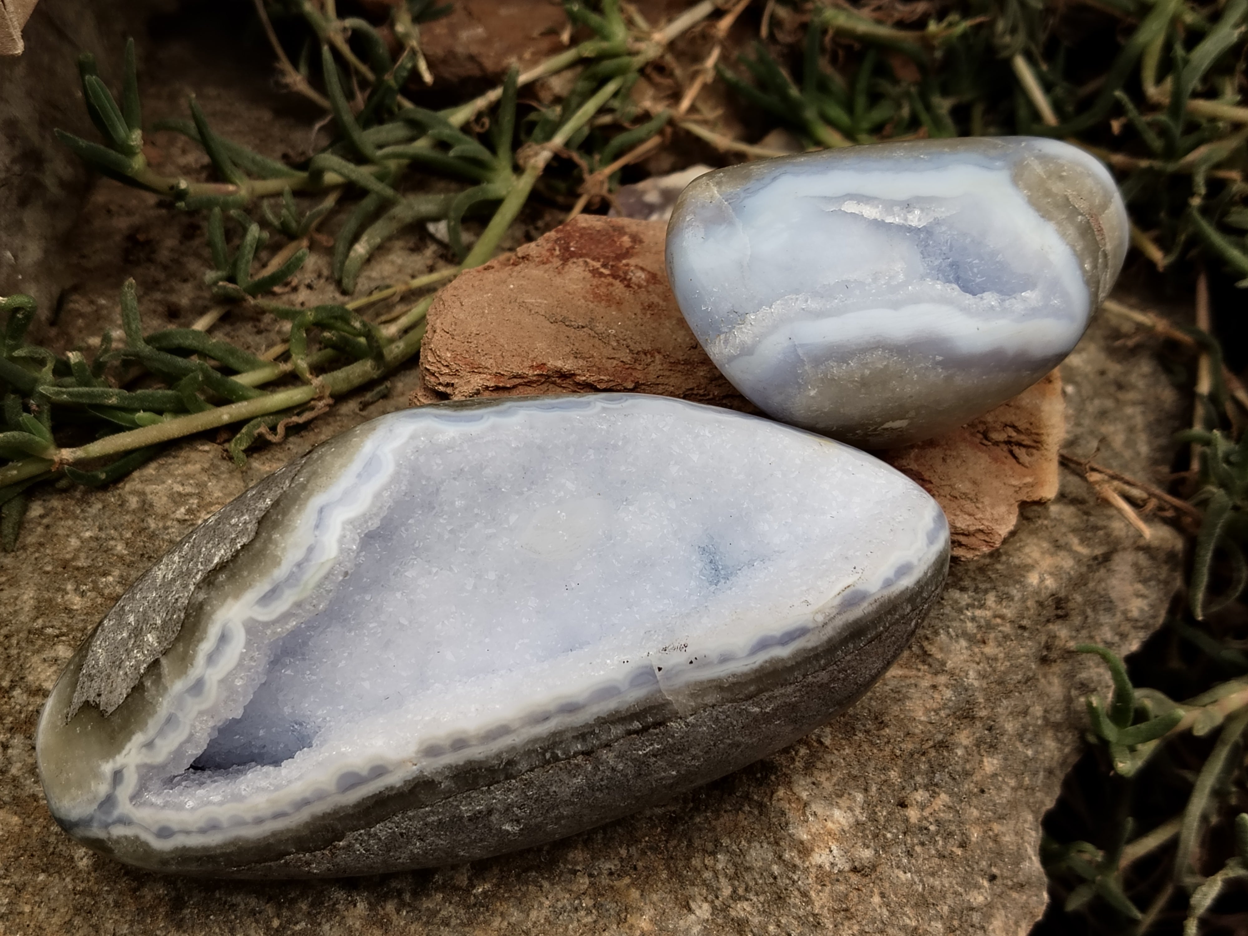 Polished Blue Lace Agate Geodes x 6 From Nsanje, Malawi