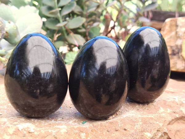 Polished Black Basalt Gemstone Eggs x 6 From Madagascar