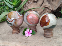 Polished Polychrome Jasper Spheres x 3 From Mahajanga, Madagascar