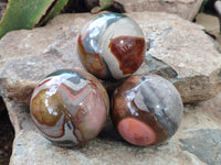 Polished Polychrome Jasper Spheres x 3 From Mahajanga, Madagascar