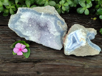 Natural Blue Lace Agate Geode Specimens x 2 From Nsanje, Malawi