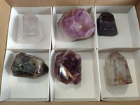 Polished Smokey Amethyst Window Quartz Crystals x 6 From Akansobe, Madagascar