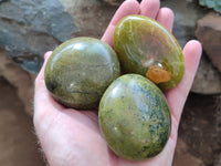 Polished Green Opal Palm Stones x 12 From Antsirabe, Madagascar