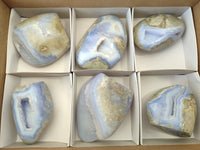 Polished Blue Lace Agate Geodes x 6 From Nsanje, Malawi