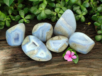 Polished Blue Lace Agate Geodes x 6 From Nsanje, Malawi