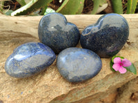 Polished Lazulite Gemstone Hearts x 4 From Madagascar