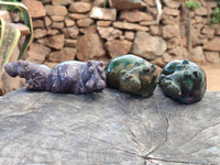 Hand Made Stone Hippo Carvings x 3 From Zimbabwe