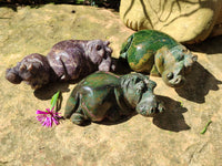 Hand Made Stone Hippo Carvings x 3 From Zimbabwe