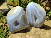 Polished Blue Lace Agate Geodes x 6 From Nsanje, Malawi