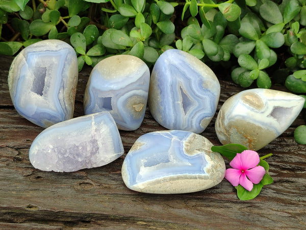 Polished Blue Lace Agate Geodes x 6 From Nsanje, Malawi