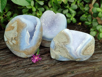 Polished Blue Lace Agate Geodes x 3 From Nsanje, Malawi