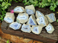 Polished Blue Lace Agate Geodes x 12 From Nsanje, Malawi