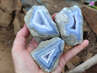 Polished Blue Lace Agate Geodes x 12 From Nsanje, Malawi