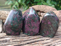 Polished Ruby Corundum In Chrome Verdite Standing Free Forms x 4 From Zimbabwe