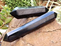 Polished Double Terminated Black Basalt Points x 3 From Antsirabe, Madagascar