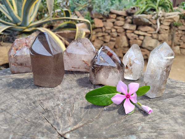 Polished Smokey Window Quartz Crystals x 6 From Madagascar