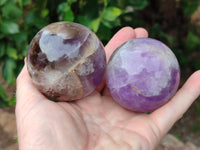 Polished Chevron Amethyst Sphears x 4 from Ankazobe, Madagascar