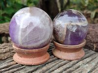 Polished Chevron Amethyst Sphears x 4 from Ankazobe, Madagascar