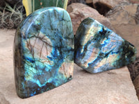 Polished Labradorite Standing Free Forms x 2 From Tulear, Madagascar