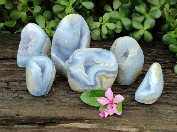 Polished Blue Lace Agate Geodes x 6 From Nsanje, Malawi