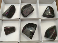 Polished Ruby Corundum In Chrome Verdite Standing Free Forms x 6 From Zimbabwe