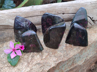 Polished Ruby Corundum In Chrome Verdite Standing Free Forms x 6 From Zimbabwe