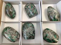 Polished Emerald Mica In Matrix Standing Free Forms x 6 From Mutoko, Zimbabwe