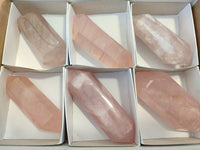 Polished Double Terminated Rose Quartz Points x 6 From Ambatondrazaka, Madagascar