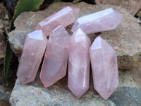 Polished Double Terminated Rose Quartz Points x 6 From Ambatondrazaka, Madagascar