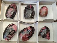 Polished Rhodonite Standing Free Forms x 6 From Ambindavato, Madagascar