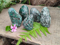 Polished Emerald Mica In Matrix Standing Free Forms x 5 From Mutoko, Zimbabwe